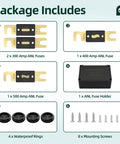 Beefy Heavy Duty Dual Fuse Holder Kit With 300A And Up To 1000A Capacity Waterproof Marine Grade components shown in package