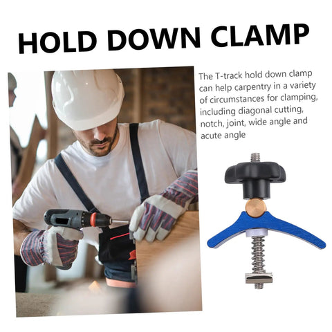 Fast Acting Track Clamp Woodworking Hold Down Clip T Slot Clamp For Carpentry Quick Fixing Tool shown in use by carpenter
