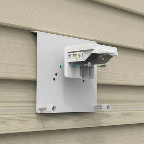 Slick No Drill Vinyl Siding Mount Clip For Eufycam S4 Security Camera, heavy duty plastic bracket mounted on vinyl siding.