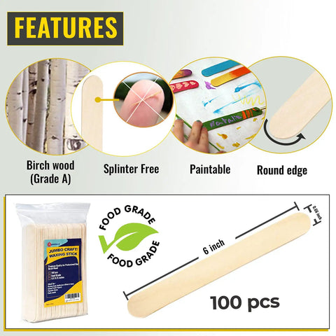 Top Shelf Six Inch Jumbo Birch Wood Sticks One Hundred Pack Natural Premium Multipurpose Sticks Super Smooth, splinter-free wooden sticks.