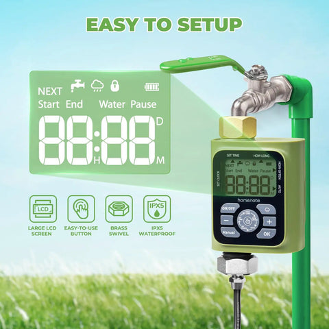 Outdoor Misting System With 26 Foot Hose, 7 Brass Nozzles, Three Quarter Inch Brass Adapter And Programmable Water Timer for setup