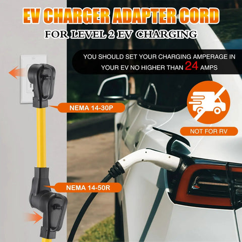 Straightup Solid Gear Nema 14To30P To 14To50R Ev Charger Adapter Compatible With Tesla Level 2 Home Charging One Foot Power Extension Cable handles up to 30 amps at wall and electric vehicle.