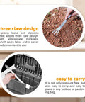 Person using Three Prong Root Rake For Gardening Stainless Steel Easy To Use Soil Loosener Tool Set For Bonsai And Plants Durable Corrosion Resistant Rake Great For Roots And Soil Aeration For Plant Nerds in soil, with three-prong design detail visible.