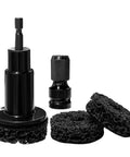 Pro Grade Wheel Hub Cleaning Kit With Brake Resurfacing And Three Rust Removal Pads, black cleaning pads and tools.