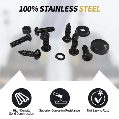 Upgrade Your Ride With Rock Solid Anti Theft License Plate Screws That Keep Your Tag Locked Down Thanks To A Tamper Proof Design Made From Beefy Stainless Steel Bolts With A Slick Black Finish To Fight Rust For Cars Motorcycles Trailers And Trucks.