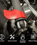 Close-up of Road Ready Motorcycle Cruise Control Throttle Assist Lever Fits Seven Eight Inch Handles, red ABS plastic for comfort.