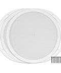Two White Universal Surface Mount 10 Inch Speaker Covers With Mounting Rings Includes Screws And Instructions Fits Holes 9 Inch Diameter Or Smaller Perfect For Home Theater Boat And Car Audio Durable Grills Grab And Go Pair, white speaker grilles and mounting hardware.
