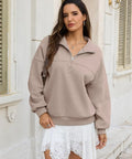 Cozy Oversized Women Quarter Zip Fleece Sweatshirt With Half Zip Collared Long Sleeve Pullover For Fall And Winter Soft Cotton Polyester Blend