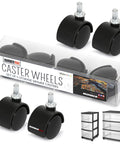 Four black caster wheels with clear stems for Sterilite 3-drawer carts; 1-1/2" replacement casters by NUMBERNYC