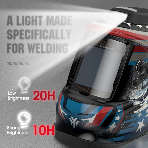 Darkening Welding Helmet With Rechargeable Fan And LED Work Light, Large 3.93 By 3.66 Inch View Window, True Color Display