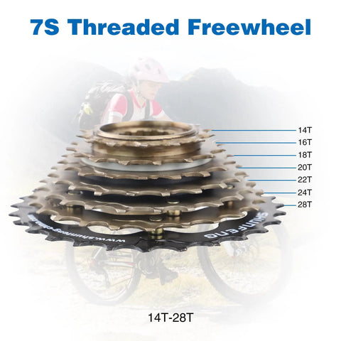 7 Speed Threaded Freewheel 14T 16T 18T 20T 22T 24T 28T screw on for MTB and cruiser bikes steel gear set