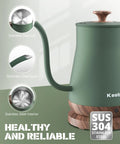 Gooseneck Electric Kettle 0.8L 1000W Stainless Steel Pour Over Kettle For Coffee And Tea With Auto Shut Off Wood Grain Handle in Matcha Green