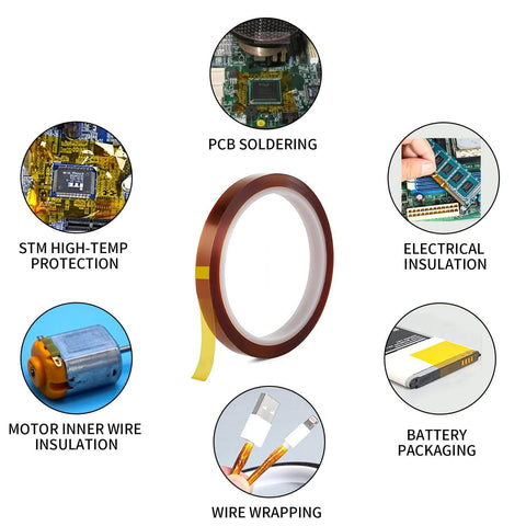 Image showing various uses for 2 Rolls Heat Tape For Sublimation And Heat Press 10mm By 33m 108ft Polyimide Kapton Tape 500F High Temperature Resistant