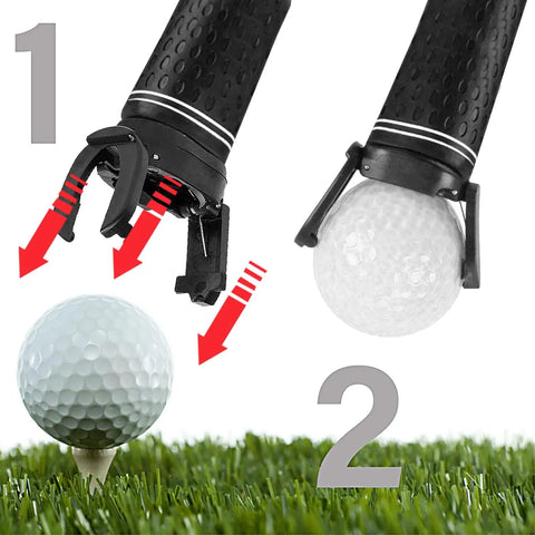 Foldable Golf Ball Retriever For Putter With Suction Cup Grabber Three Prong Ball Picker in action picking up a golf ball