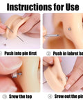 Ear piercing demonstration using Piercing Ball Grabber Reacher Tool For Easy Jewelry Swap, Pro Grade Stainless Steel Flat Back Earrings Applicator, Threadless Insertion Pin.