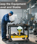 Built Like A Tank 2 Inch Heavy Duty Low Profile Leveling Casters With Brake Swivel Set Of Four under workbench ensuring stability.