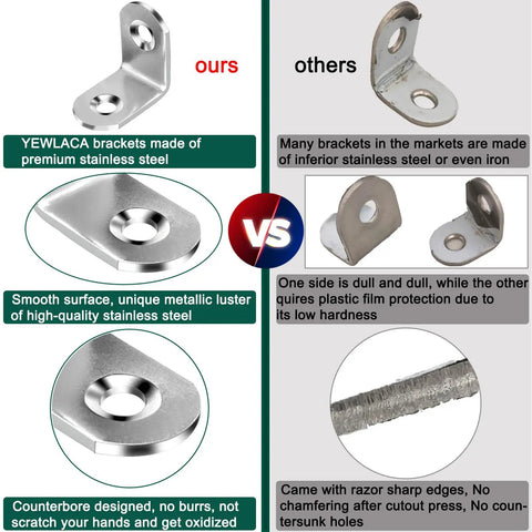 Comparison of Yewlaca stainless steel L brackets versus others with focus on quality, smooth finish, and design differences.