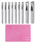9 Piece Stainless Steel Leather Hole Punch Set With A5 Cutting Mat for Leather, Fabric, Canvas and More, oblong punch tools visible