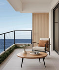 Built Solid Ready To Rock Pre Drilled Cable Railing Post Kit With 12 Holes For Level Decks And Balconies 42 Inch High four pack black stainless steel railing on balcony with ocean view.