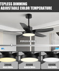 46 Inch Ceiling Fan With Light And Remote For Indoor Outdoor Use, Flush Mount Design With 3 Color LED Lighting, 5 Blades, Stepless Dimming