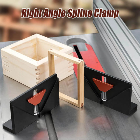 Pro Grade Right Angle Spline Jig For Tablesaw And Router Table, Adjustable Corner Dovetail Jig on a table with frame and box