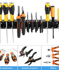 Heavy Duty Wall Mounted Tool Organizer for Garage and Workshop Pliers And Screwdriver Holder 15.75 Inch Dual Layer Steel Rack Rust Resistant Keeps Tools Neatly In Place And Ready To Grab with multiple tools mounted