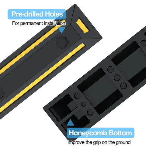 2 Pack Rubber Parking Blocks With Reflective Stripes Heavy Duty Garage Wheel Stoppers with pre-drilled holes and honeycomb bottom