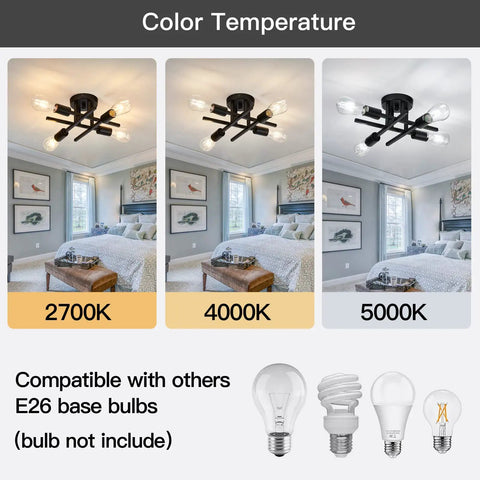 Four Light Semi Flush Mount Ceiling Light Fixture Two Pack Matte Black With E26 Base Modern Farmhouse Style color temperature