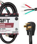 Heavy Duty 50 Amp RV and EV Power Cord, 4 Ft 6 to 8 AWG NEMA 14-50P Flat Plug, 4-Wire Range Extension Cord with labels