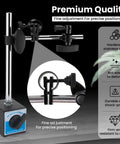Image of Beefy Magnetic Base Dial Indicator 0-1 Inch Precision Gauge With 0.001 Inch Accuracy, 9 Inch Arm, Fine Adjustment, stainless steel features.