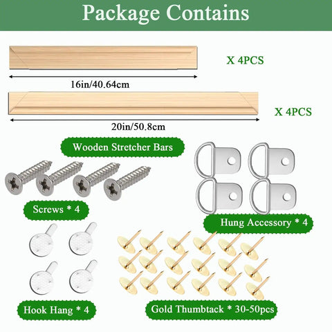 Two Pack 16 By 20 DIY Wood Canvas Stretcher Bars Set For Stretched Canvas Frames, Easy To Assemble Wooden Frames Kit