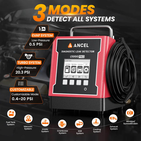 L5000 PRO EVAP Smoke Machine For Car Leak Detection With Pressure Decay And Vacuum Test Pro Grade LCD screen display