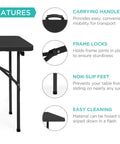 Four Foot Plastic Folding Table Heavy Duty Portable With Carry Handle Ideal For Indoor Outdoor Use features diagram