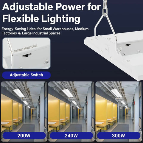 Led Linear High Bay Light 300W Shop Lights Fixture 45000 Lumens 5000K Daylight 0 To 10V Dimmable 120 To 277V Compatible ETL Certified