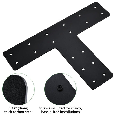 Heavy Duty T Post Bracket For 4x4 Lumber, 14 By 10 Inch Steel Mending Plate For Post To Beam Connectors, Pergola Truss Bracket, One Eighth Inch Thick, Built Tough, Black Powder Coated Steel, Rust Resistant