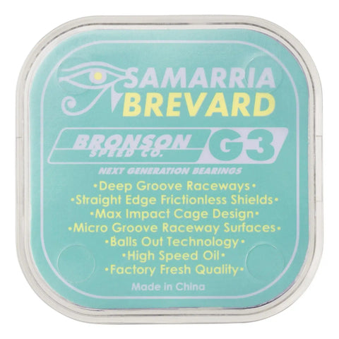 Packaging of G3 Skateboard Bearings Samarria Brevard Signature Eye Of Horus Dope Teal Colorway 8 Pack High Speed Oiled Bearings