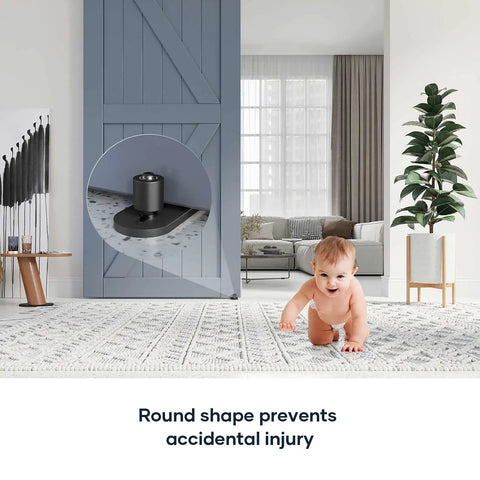 Sliding Barn Door Bottom Floor Guide With Ball Bearing Rollers, adjustable stay wheel in living room with child