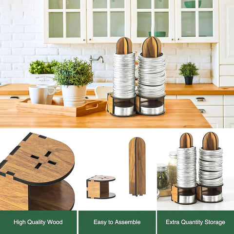 Kick The Lid Shuffle With Premium Solid Wood Mason Jar Organizer, 2 Pack Canning Rack, Stress Free Storage For Regular And Wide Mouth Rings.