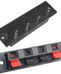 4 Pack Large Size Spring Push Speaker Terminal Block For No Fuss Wiring, black block with red and black polarity visible