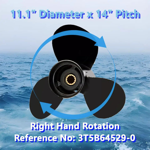 Aluminum Outboard Boat Propeller For Tohatsu 35 To 50HP Right Hand 11.1 Inch Diameter 14 Inch Pitch 13 Spline 3T5B645290 Compatible With 35 40 50HP Motors