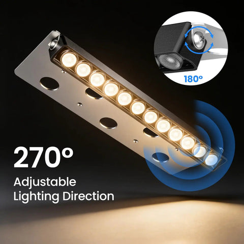 Close-up of All In One Outdoor Retaining Wall Lights Kit showing 270° adjustable lighting direction feature.
