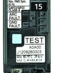 Front view of Q115DFH 15 Amp AFCI GFCI Dual Function Circuit Breaker for plug on load center, showing labels and switch.