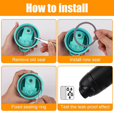 How to install Six Pack Water Bottle Sealing Ring Replacements For FreeSip 24oz 25oz 32oz And 40oz Lids Gaskets Leak Proof Kit With Durable O Ring Seals For No Spill Hydration, silicone seal steps