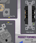 Tamper-Resistant Industrial Grade Duplex Receptacles 20A 125V 2 Pole Grounding 5 20R UL Listed Gray 10 Pack product features with self-grounding clip