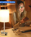 Set Of 2 Bedside Lamps With 3 Way Dimming USB C And USB A Ports And Outlets Modern Nightstand Lamps With Linen Shade And Silver Base