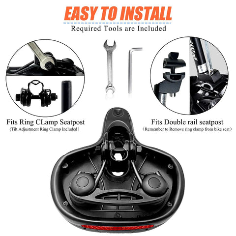 Super Comfy Wide Bike Seat For Women And Men With Memory Foam Cushion Anti Shock Padding installation tools detail view