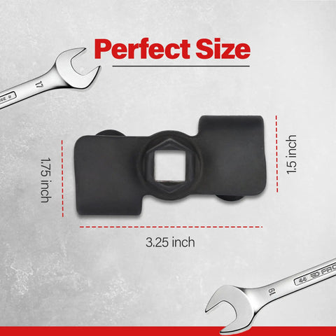 Universal Wrench Extender For Half Inch Drive Breaker Bars And 21 Millimeter Hex Drive, showing dimensions and black oxide finish.