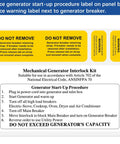 Generator Interlock Kit For 150 And 200 Amp Siemens Or Murray Panels, startup procedure and warning labels, durable design