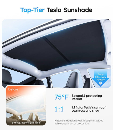 Wigoo Tesla Model Y sunshade roof for panoramic glass, black, never-sag with nano ice-crystal coating
