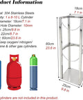 Heavy Duty Stainless Steel Gas Cylinder Rack For 8 To 10 L Cylinders with dimensions and material details.